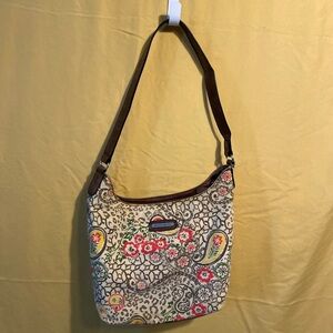 Jaclyn Smith Floral Paisley Canvas Shoulder Bag in Cream, Brown, Pink, Yellow